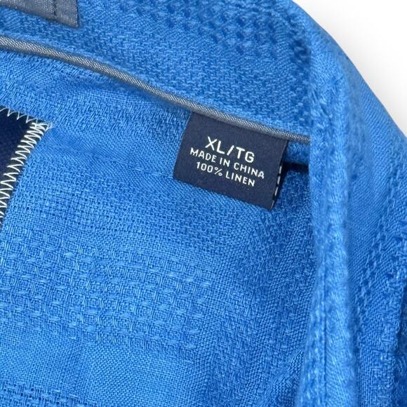 Tommy Bahama Men's XL 100% Linen Short Sleeve Button Shirt Solid Blue Plaid - Picture 3 of 8